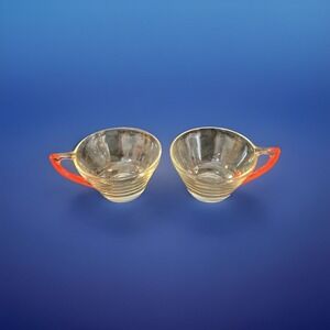 Hazel Atlas Made in USA MCM-2 Glass Cups Red Handles Vintage Retro 1950s Style